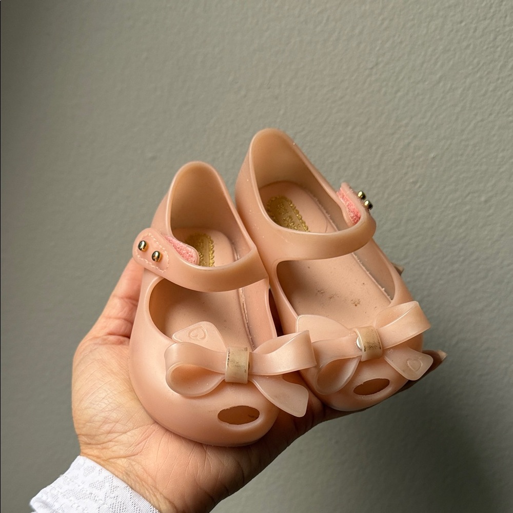 Mini Melissa Blush Pink Bow Mary Jane Shoes